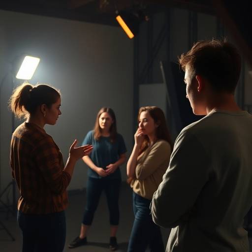 Students practicing method acting techniques in a studio setting.